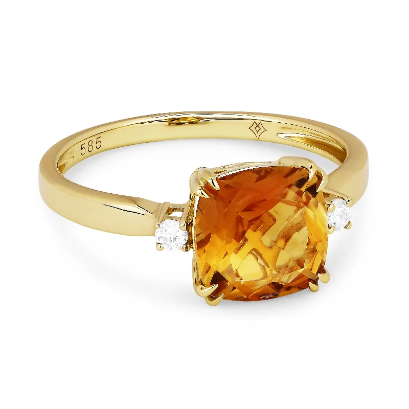 women floral engagement rings -14K Yellow Gold,citrine Ring