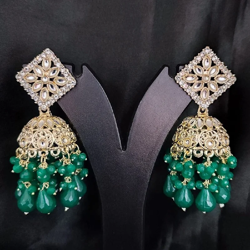 women vintage dangle earrings -SNERA Gold Plated Kundan Stone And Beads Jhumki  Earrings