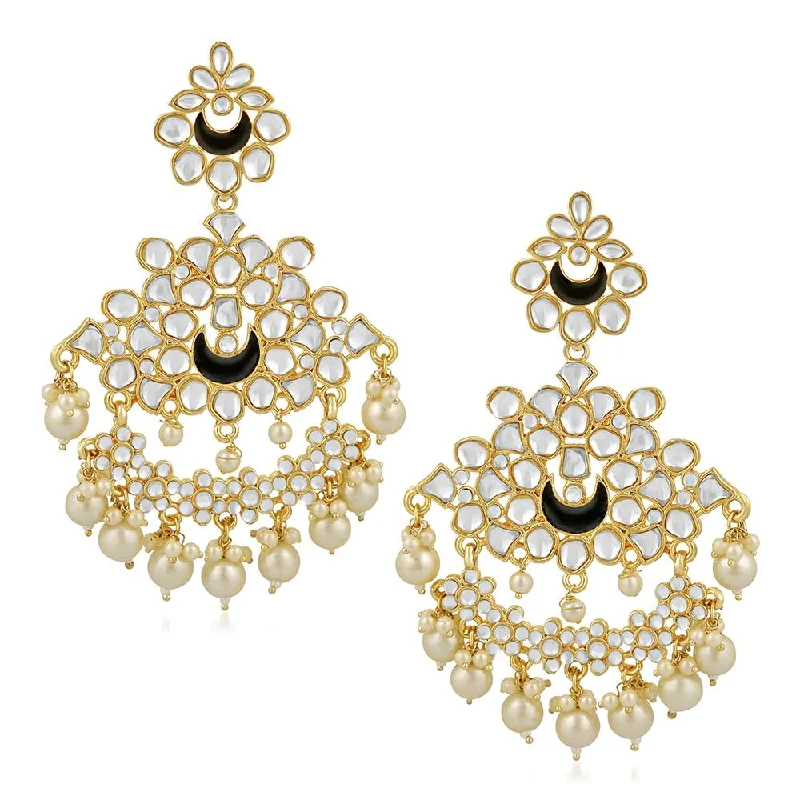 women geometric dangle earrings -Mahi Ethnic Gold Plated White Kundan Chandbali Earring For Women VECJ100204