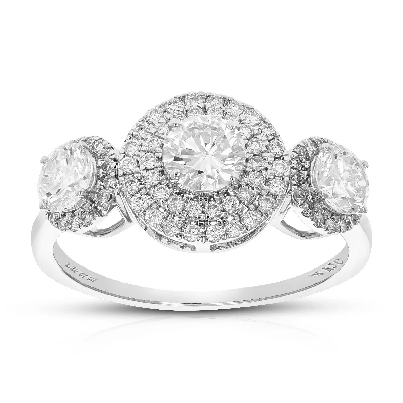 women unique cut engagement rings -1.30 cttw Round Lab Grown Diamond Engagement Ring 77 Stones 14K White Gold Prong Set 3/4 Inch