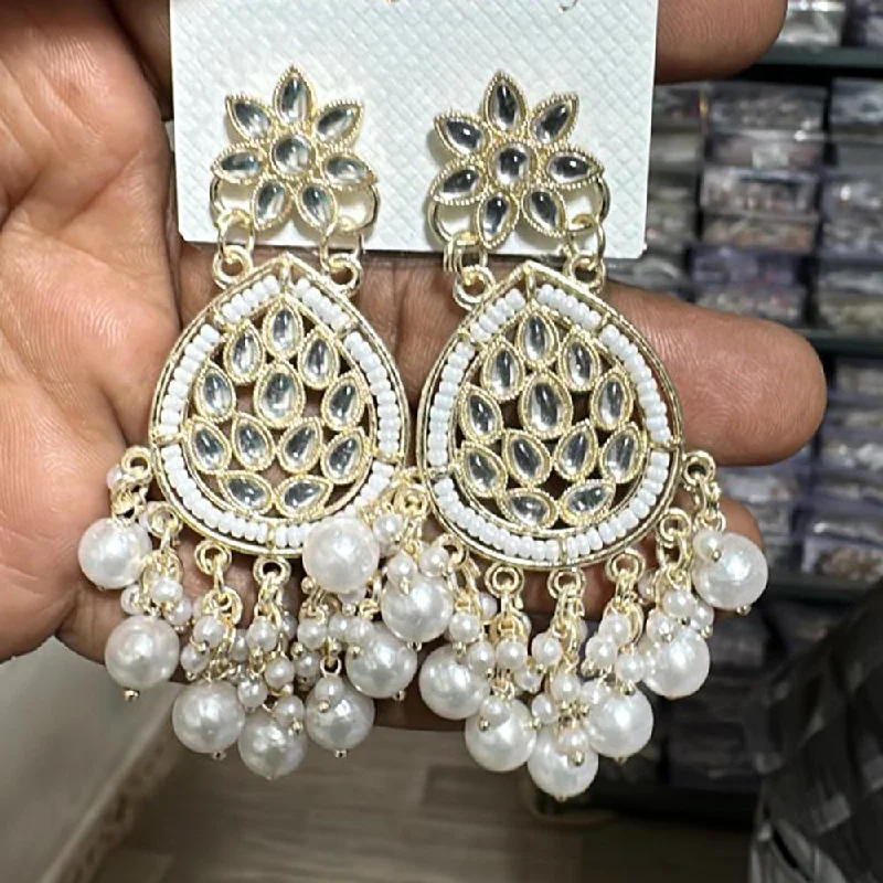 women oversized earrings -Trilok Jewel Gold Plated Pearl And Kundan Stone Dangler Earrings