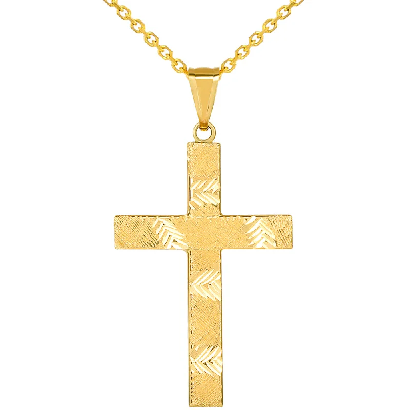 women chunky necklaces -14k Yellow Gold Polished and Textured Reversible Religious Plain Cross Pendant Necklace