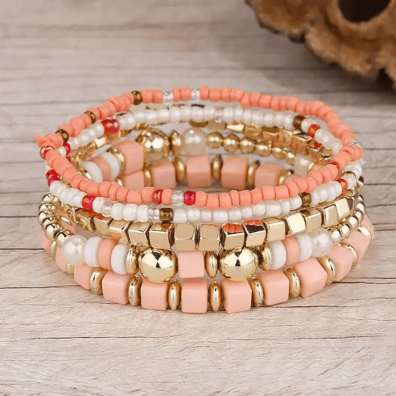 women statement bangles -Color Stack Bead Bracelet