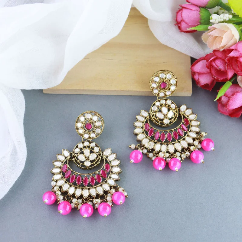 women moon earrings -Etnico Gold Plated Traditional Kundan & Stone Studded Chandbali Earrings For Women(E3079Q)