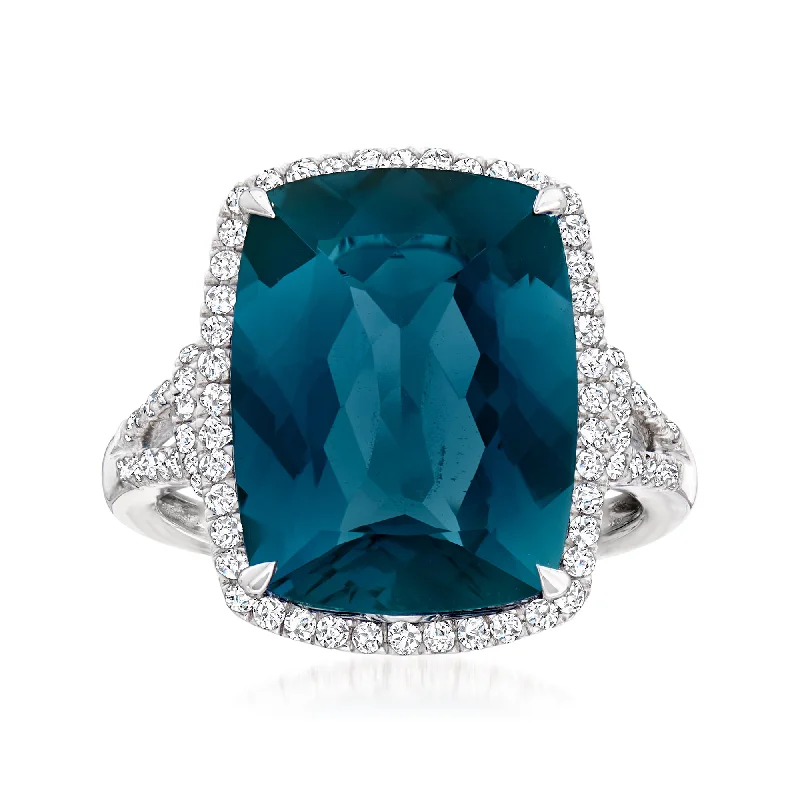 women trendy engagement rings -Ross-Simons London Blue Topaz and . Diamond Ring in 14kt White Gold