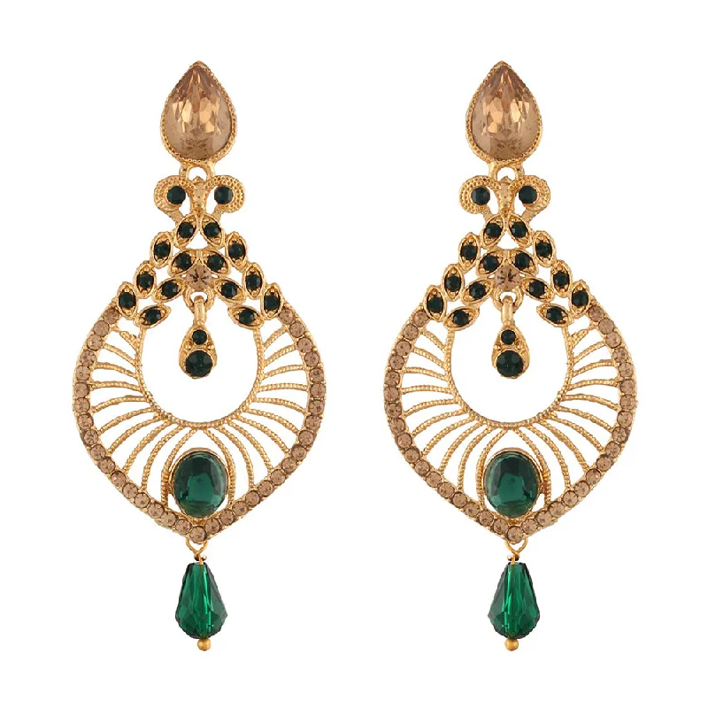 women gold gemstone earrings -Etnico Traditional Gold Plated Dangler & Drop Chandbali Designer Earrings For Women (E2612G)