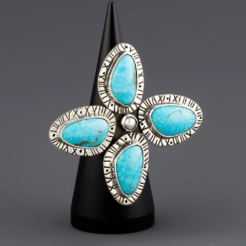 women statement rings -Oversized Turquoise Blossom Statement Ring