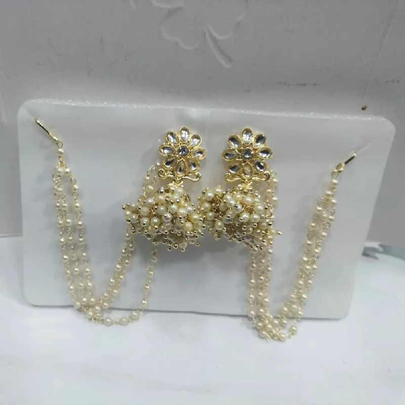 women luxury diamond earrings -Manisha Jewellery Gold Plated Pearl And Kundan Kanchain Jhumki Earrings