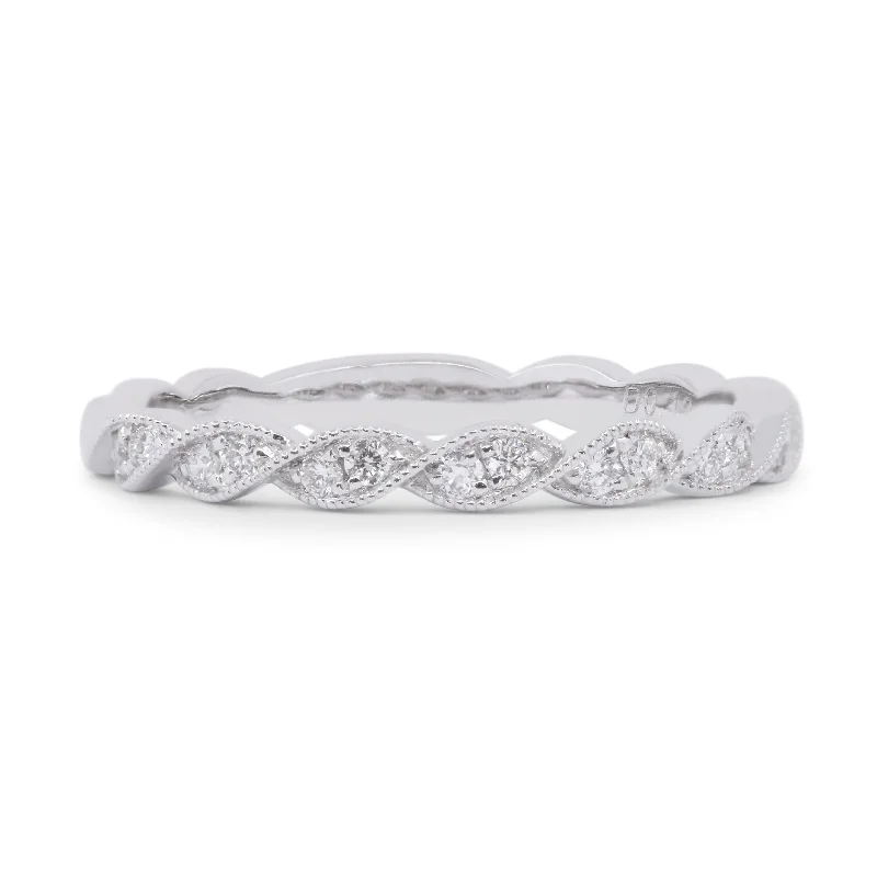 women wide band wedding rings -14K White Gold,white Diamond Ring