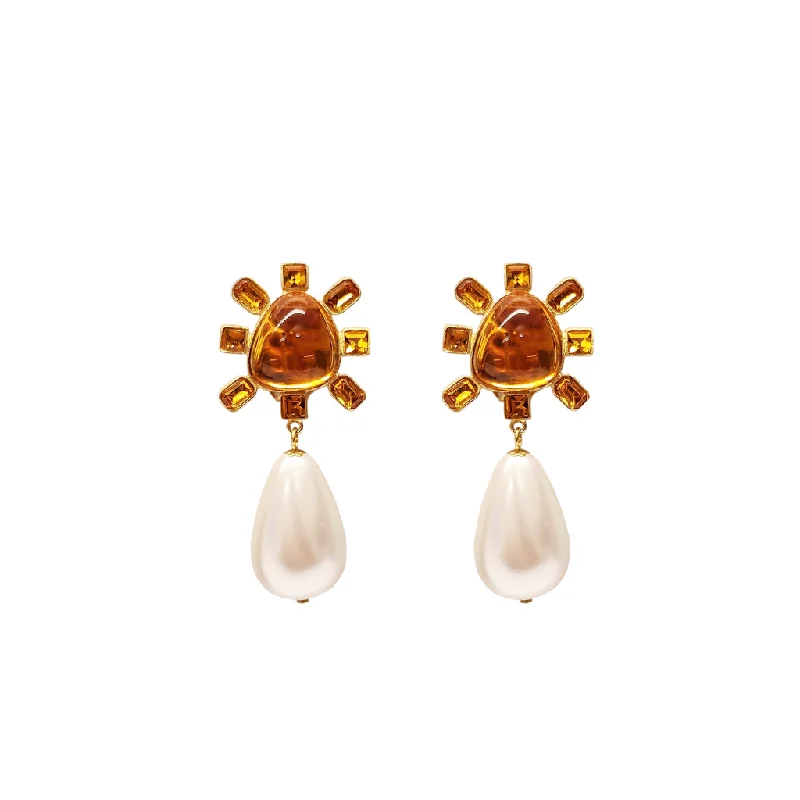 women star-shaped necklaces -Topaz and Topaz Cabochon Center Pearl Drop Clip Earring