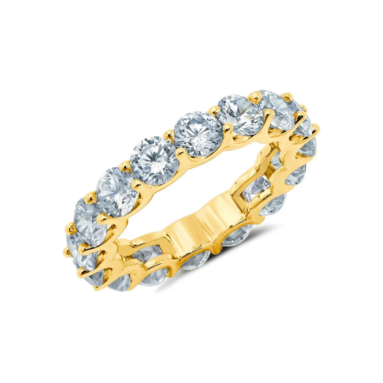 women princess cut rings -CRISLU Large Round Cut Eternity Band IN 18KT Yellow Gold Finish