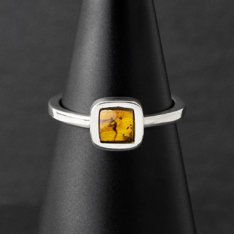 women personalized gemstone rings -Small Square Amber Ring