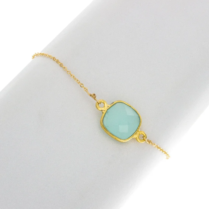 women diamond bracelets -Medium Square Green Chalcedony Bezel Gemstone Bracelet- BR216