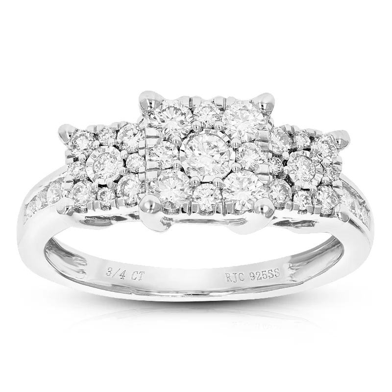 women oval diamond engagement rings -3/4 cttw Lab Created Diamond Engagement Ring in Sterling Silver Prong