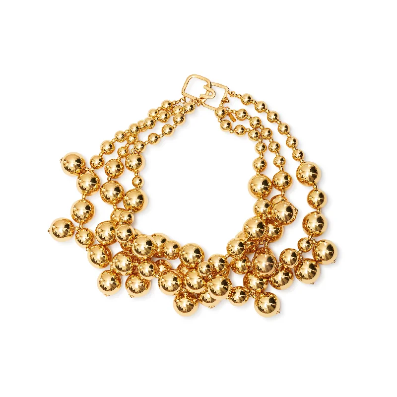 women crystal necklaces -Triple Row Polished Gold Bead Necklace