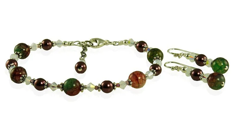 women heart-shaped bracelets -Peacock Fire Agate Crystal Bracelet Set