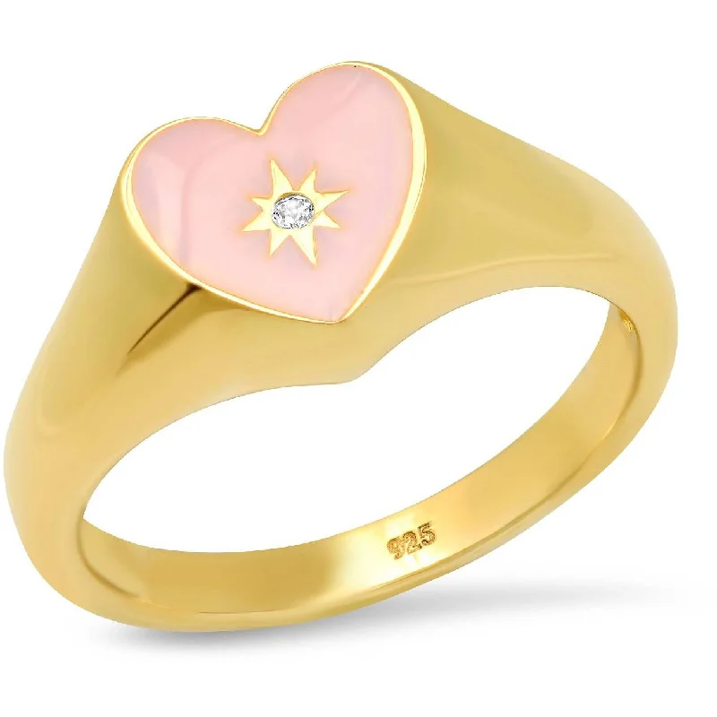 women wide band rings -TAI PINK HEART SIGNET RING