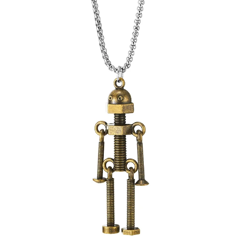 women choker necklaces -COOLSTEELANDBEYOND Vintage Bronze Screw Robot Figure Pendant Necklace Mens Womens with 28 inches Chain