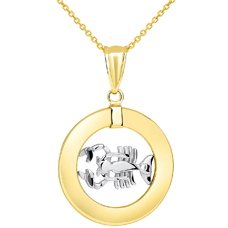 women flower necklaces -14k Two Tone Gold Open Circle Cancer Zodiac Sign Pendant Necklace