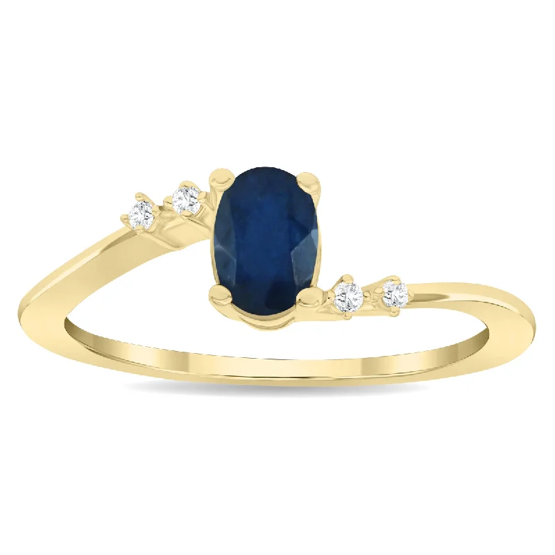 women colorful gemstone engagement rings -Women's Oval Shaped Sapphire And Diamond Tierra Ring In 10K Yellow Gold