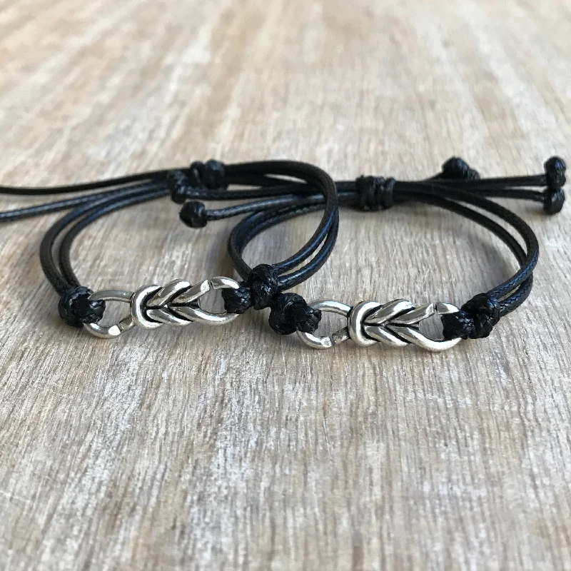 women custom gemstone bracelets -Ponce Inlet Set, Celtic Knot Charm, Black Waxed Cord Bracelets, His and her Bracelets, Waterproof, Set of 2  WC001505