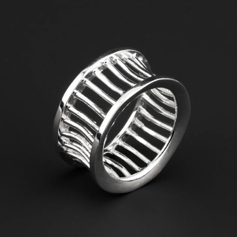 women wide band rings -Sterling Silver Cage Band Ring