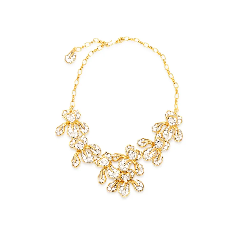 women butterfly necklaces -Gold & Crystal Iris Flower Bib Necklace