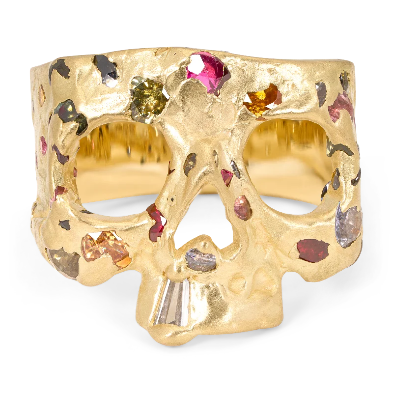 women platinum rings -Rainbow Confetti Skull Ring - Size 7.5 - 11856