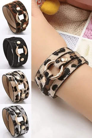 women leather cuff bracelets -Leopard Textured Bracelet