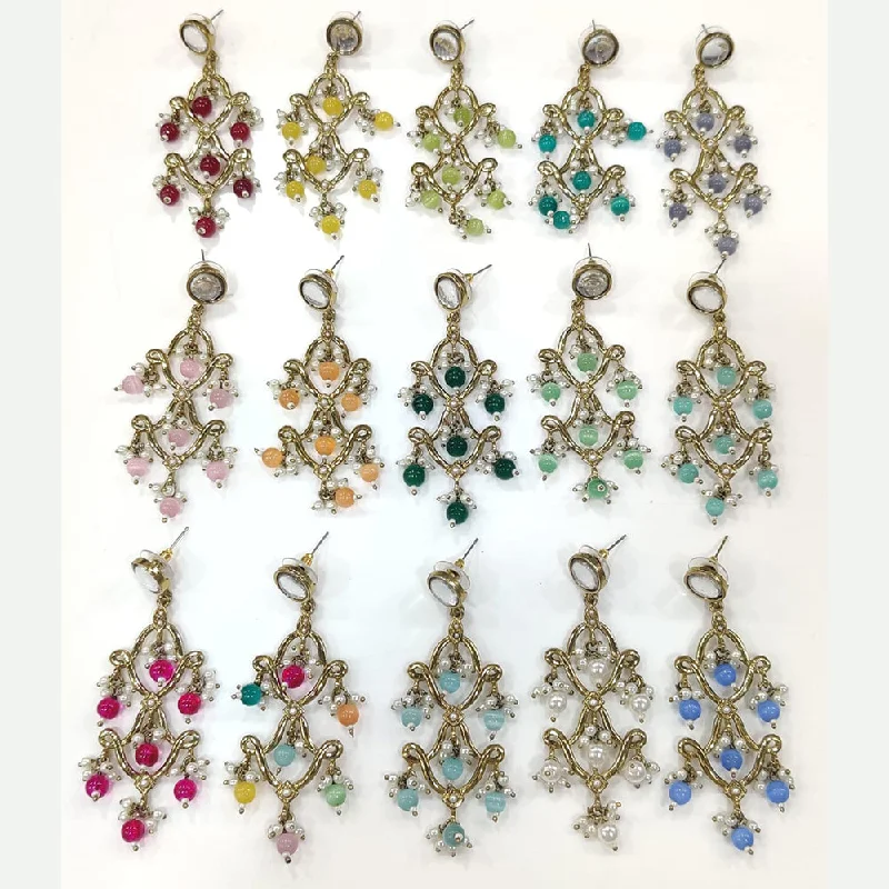 women gemstone earrings -Manisha Jewellery Gold Plated Kundan Stone And Pearls Dangler Earrings