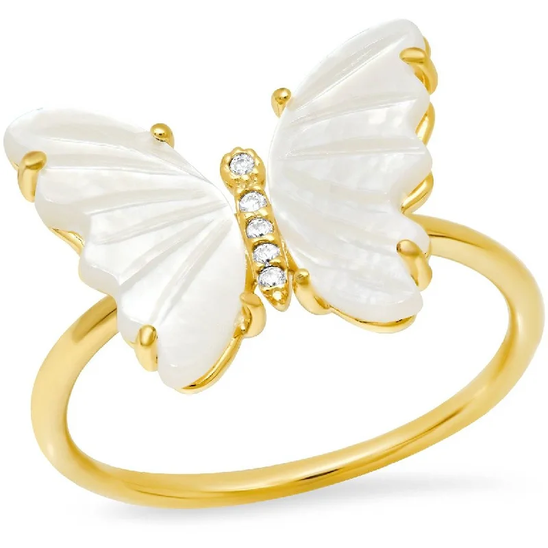 women ruby rings -TAI GOLD CARVED MOTHER OF PEARL BUTTERFLY RING