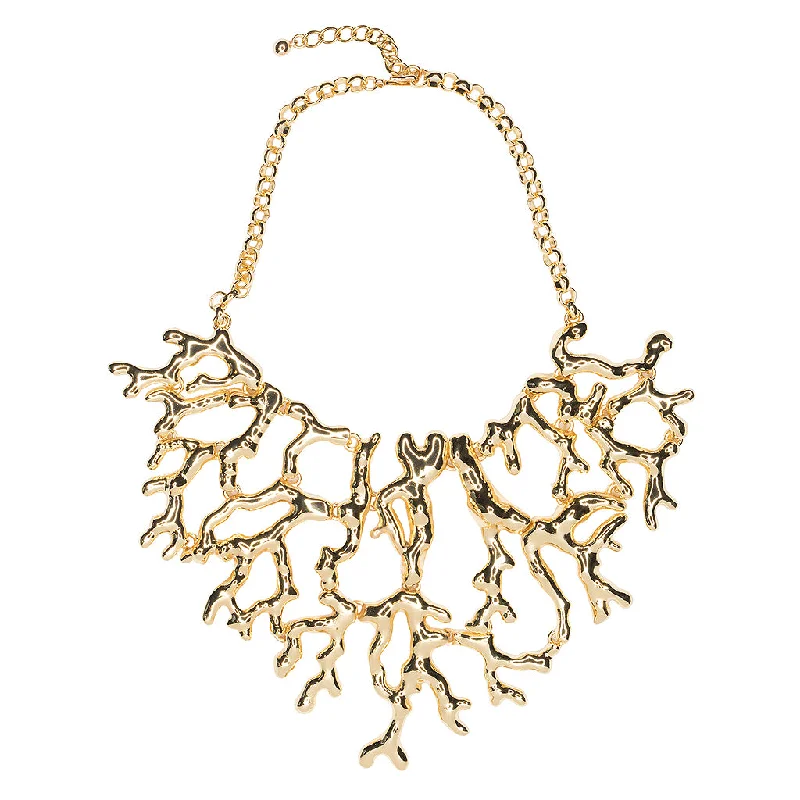 women emerald necklaces -Polished Gold Coral Branch Necklace