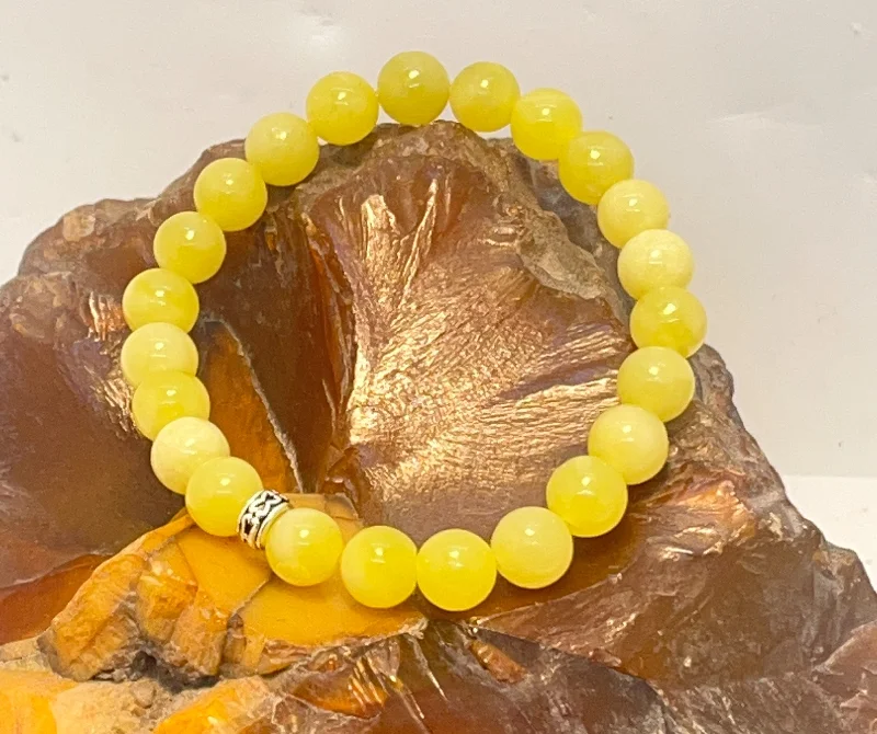 women gemstone charm bracelets -Yellow Serpentine 8mm Stretchy Bracelet