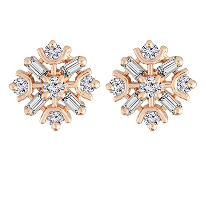 women diamond stud earrings -Etnico Stylish Latest Fashion Rose Gold Plated Cubic Zirconia American Diamoand Floral Stud Earrings For Women/Girls (E2891)