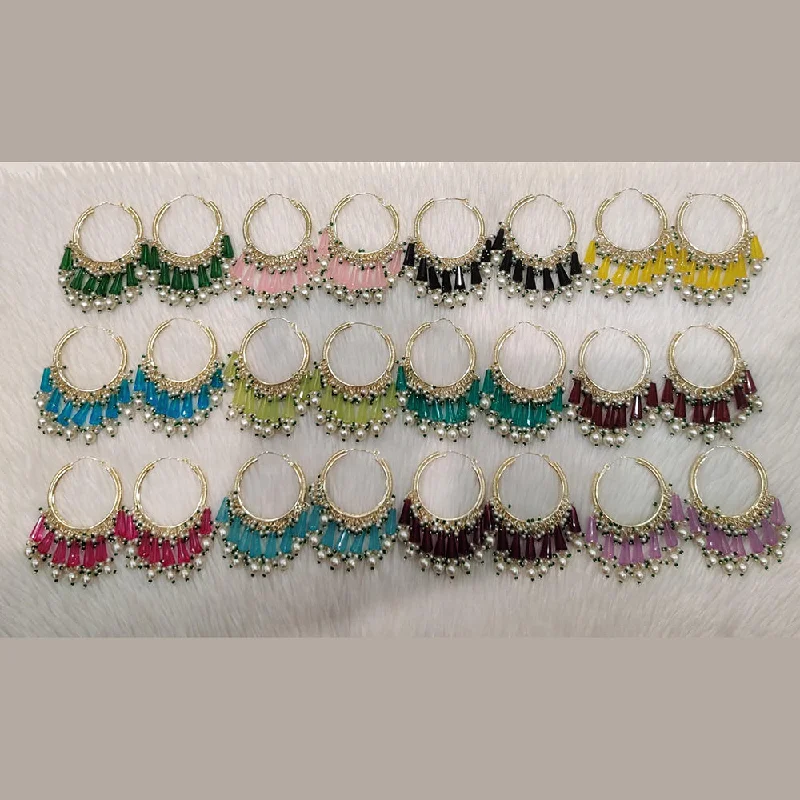 women simple earrings -Dhwani Gold Plated Pearl Bali (Assorted Color)