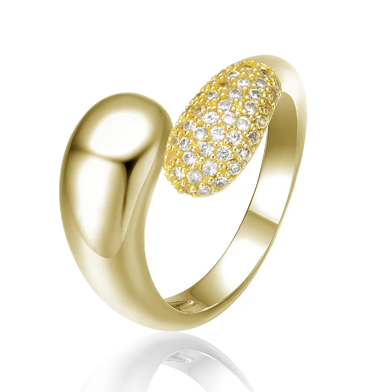 women diamond engagement rings -Rachel Glauber 14k Gold Plated With Cubic Zirconia Bypass Ring