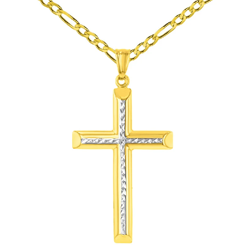 women flower pendant necklaces -High Polished 14K Yellow Gold Textured Cross Pendant Necklace