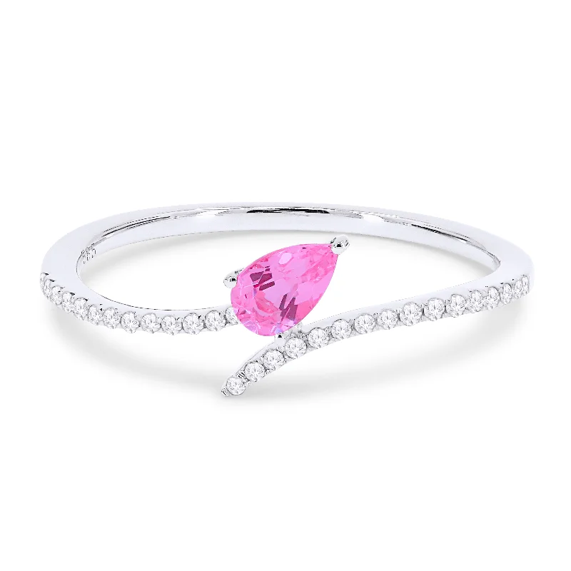 women heart-shaped engagement rings -14K White Gold,created Pink Sapphire Ring