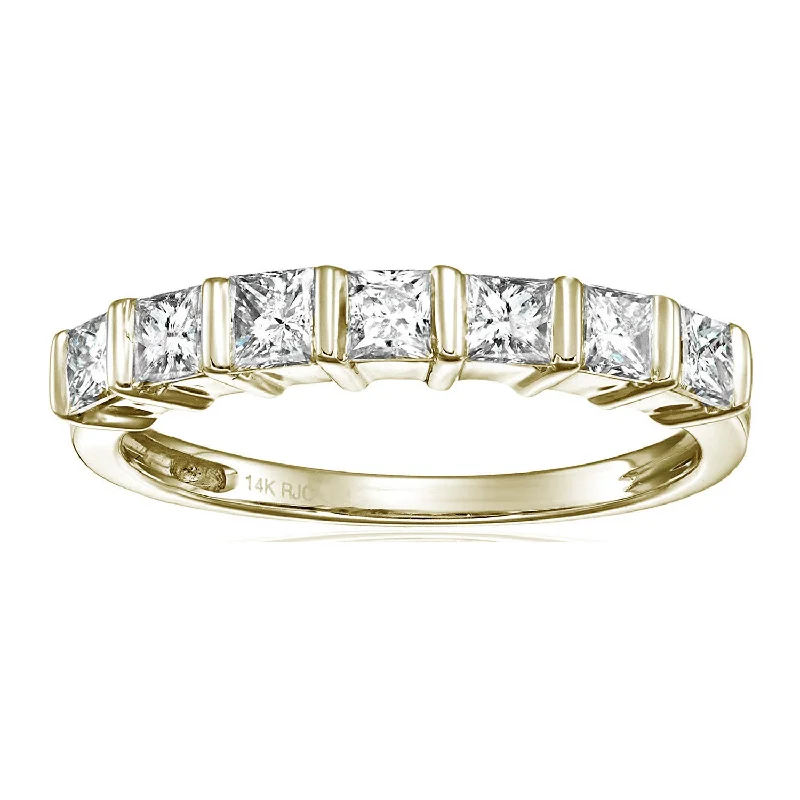 women vintage-inspired engagement rings -1/2 cttw Princess Cut Diamond Wedding Band for Women in 14K Yellow Gold Channel Set Ring, Size 5-9