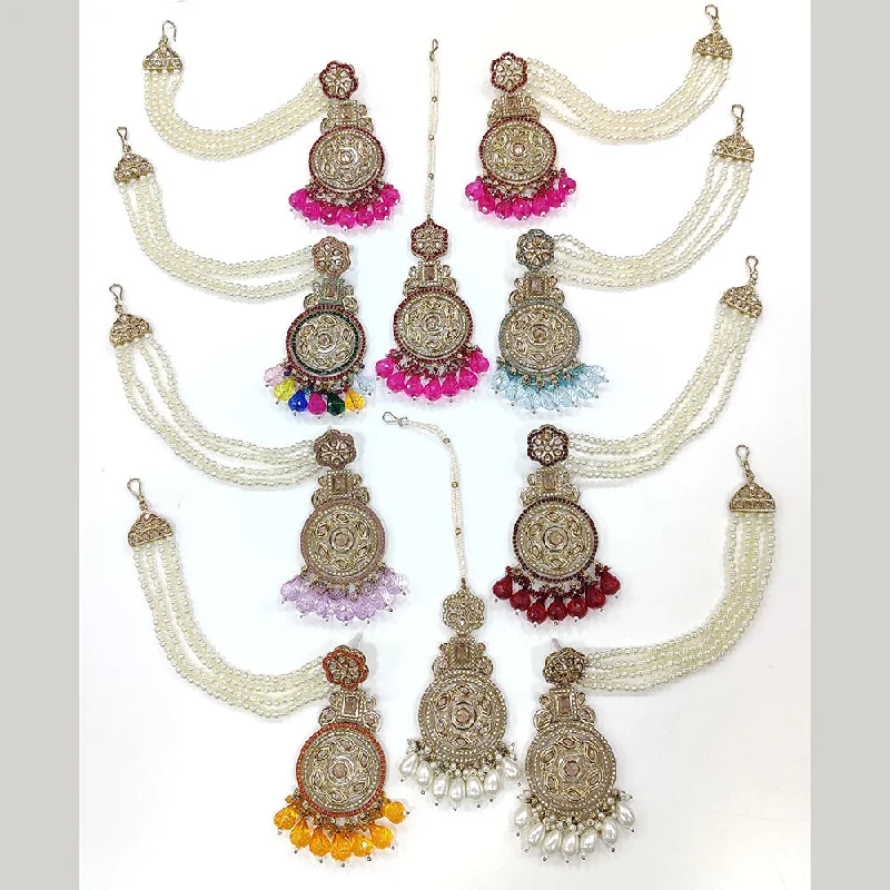 women moon earrings -FS Collection Gold Plated Crystal Stone Earrings With Maangtikka