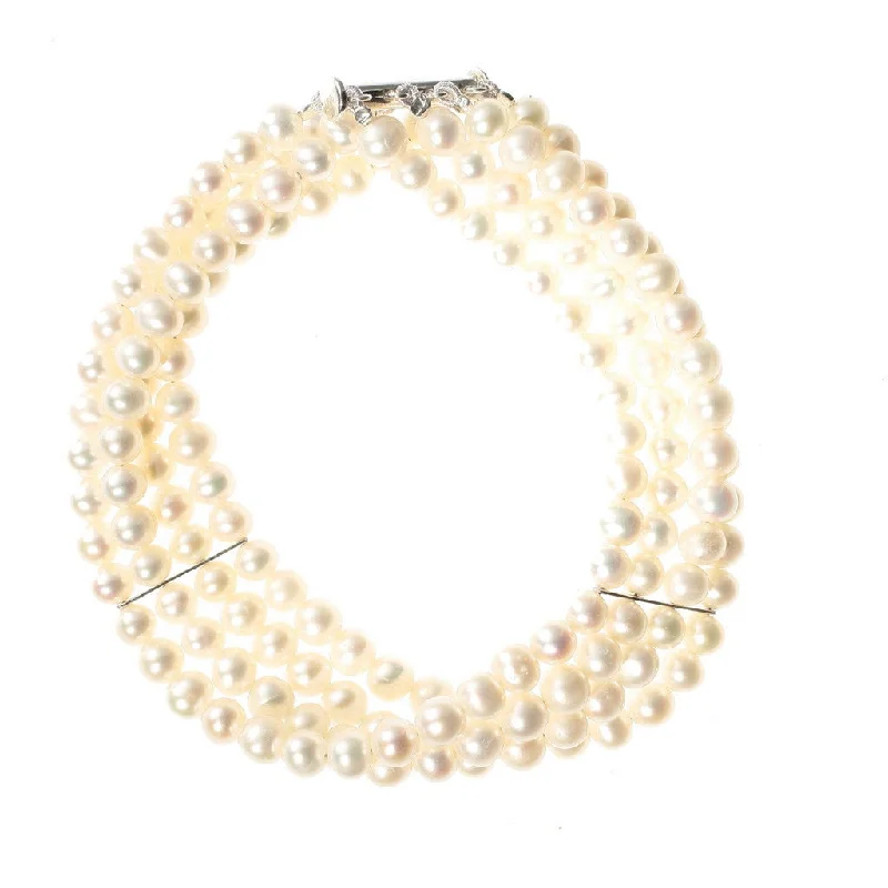 women minimalist bangles -Four Strand Stayed White Pearl Bracelet