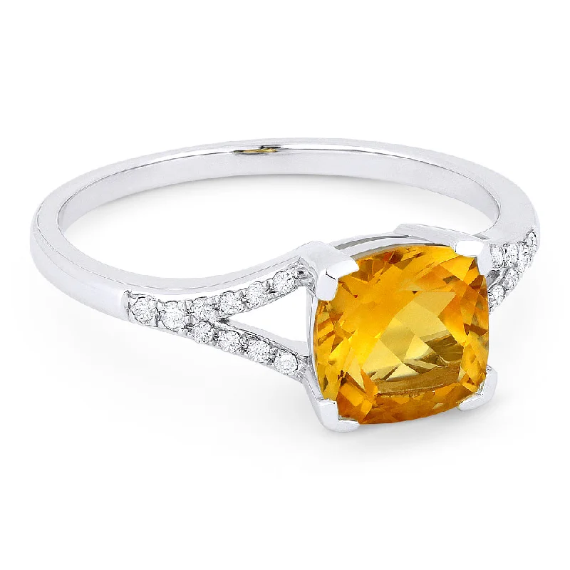 women antique-style engagement rings -14K White Gold,citrine Ring