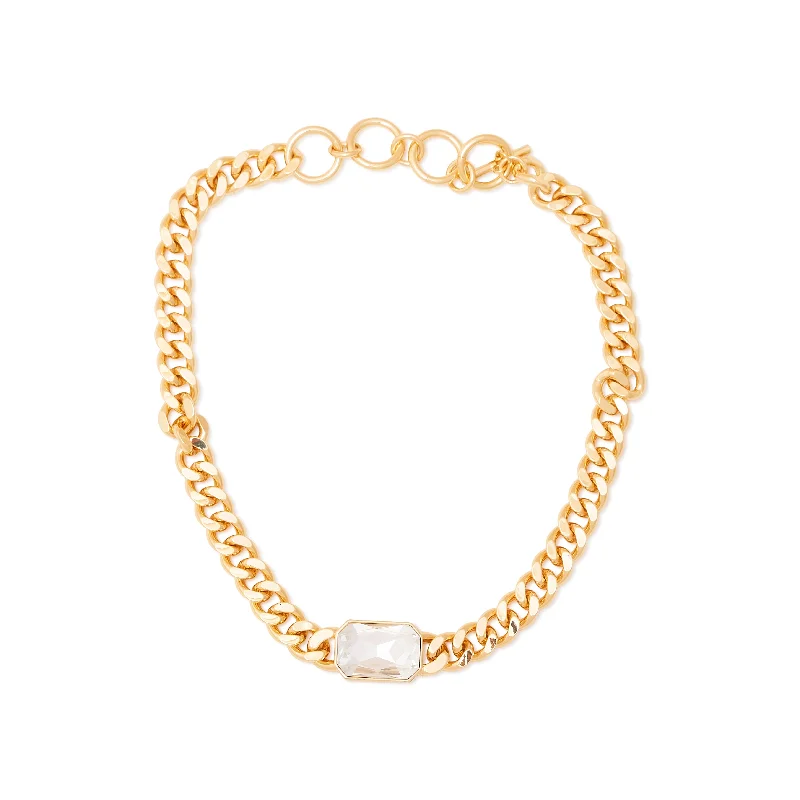 women fancy necklaces -Gold Chain & Crystal Toggle Necklace