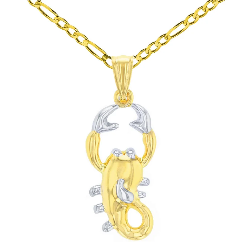 women delicate necklaces -High Polish 14K Yellow Gold Scorpion Pendant Scorpio Zodiac Sign Charm Figaro Chain Necklace