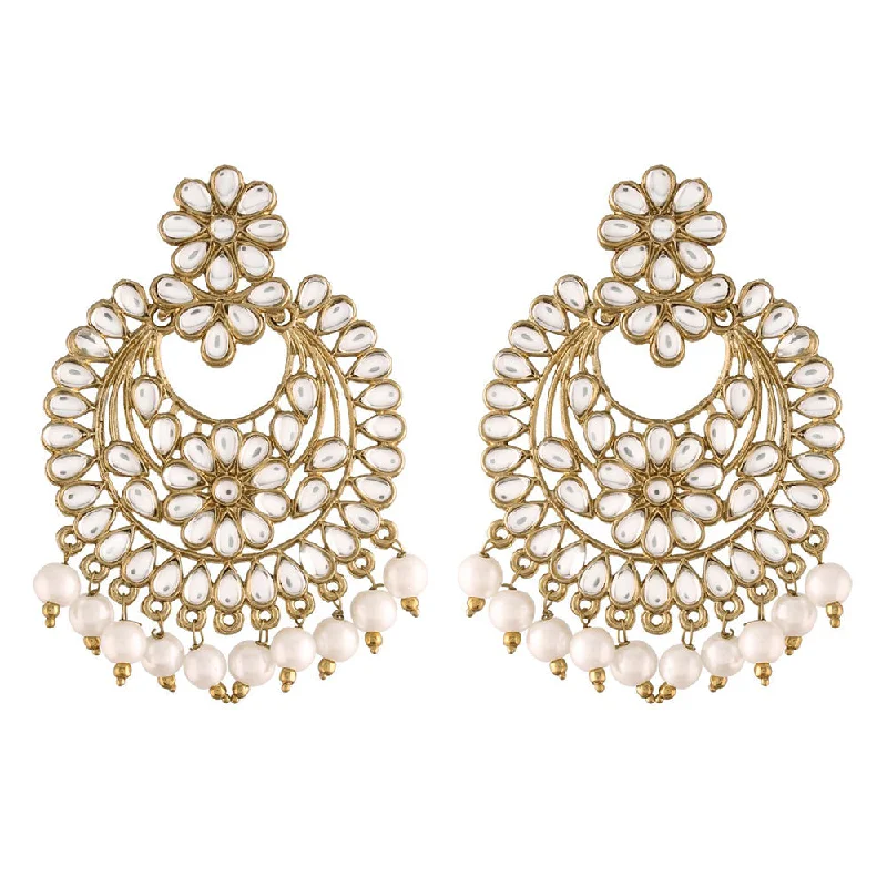 women matching earrings -Etnico 18K Gold Plated Traditional Handcrafted Chandbali Earrings Set Encased With Faux Kundan & Pearl For Women/Girls (E2800W)