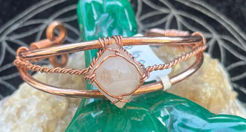 women thin bangles -Pink Beta Quartz or "High Quartz" Copper Bracelet Wire wrapped Handmade