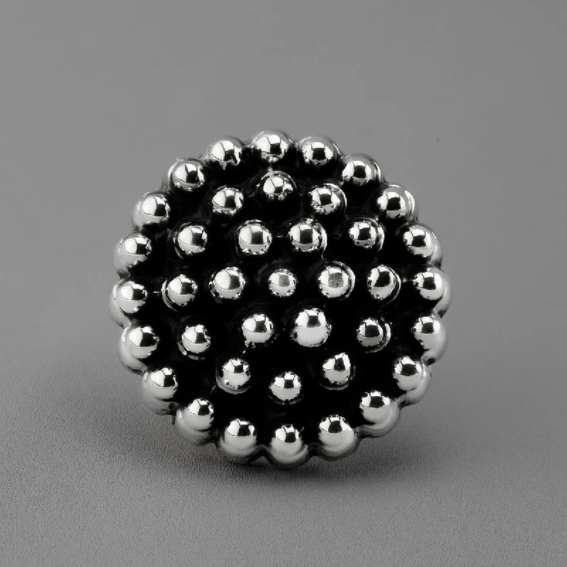 women adjustable rings -Chunky Mexican Silver Luna Sphere Ring