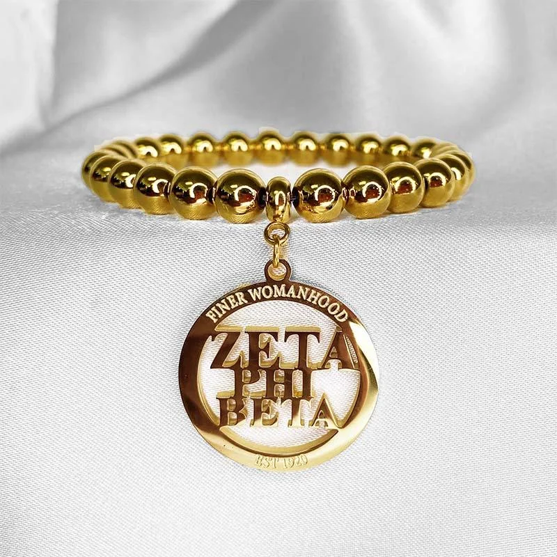 women fashion bangles -Zeta Phi Beta ZΦB Beaded Charm Bracelet (Stainless Steel)