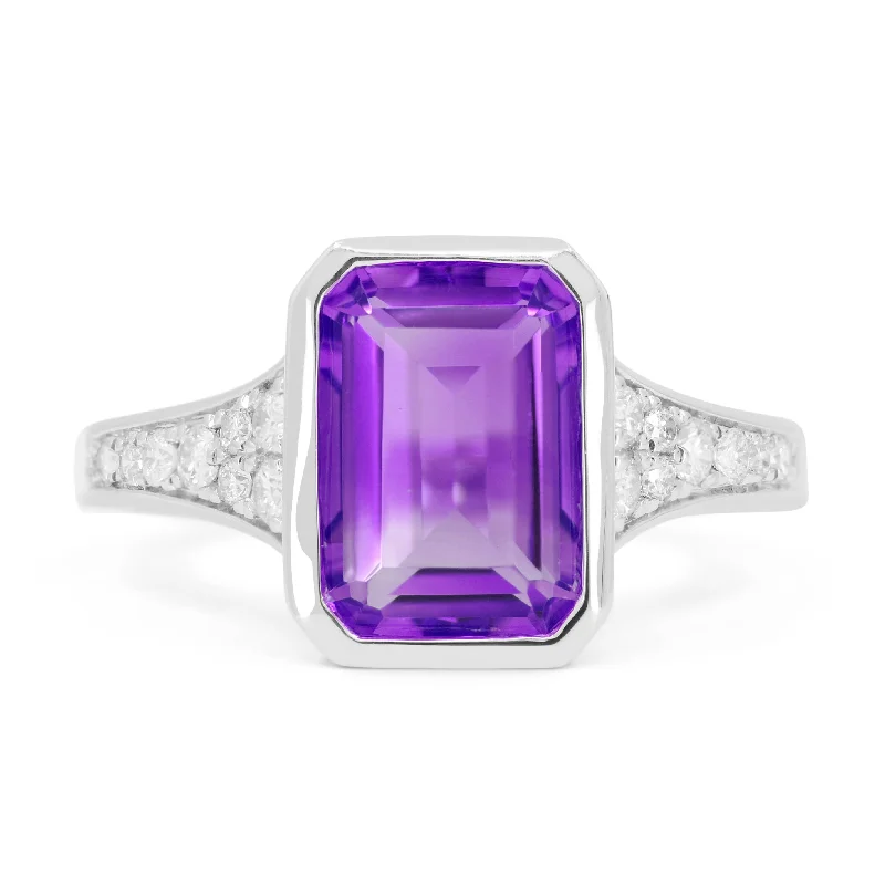 women emerald cut engagement rings -14K White Gold,amethyst Ring