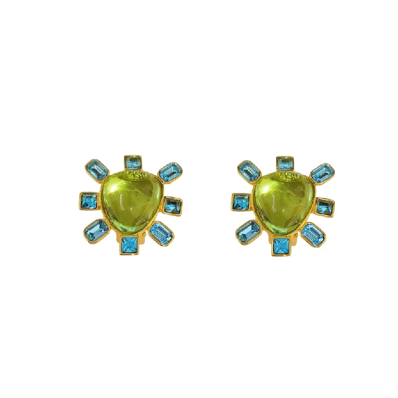 women engagement necklaces -Aqua and Peridot Cabochon Center Clip Earring